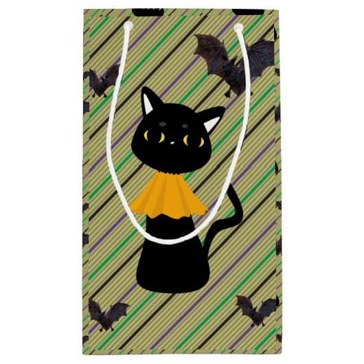 Happy Halloween Gift Bag, zwarte kat Klein Cadeauzakje (Achterkant)
