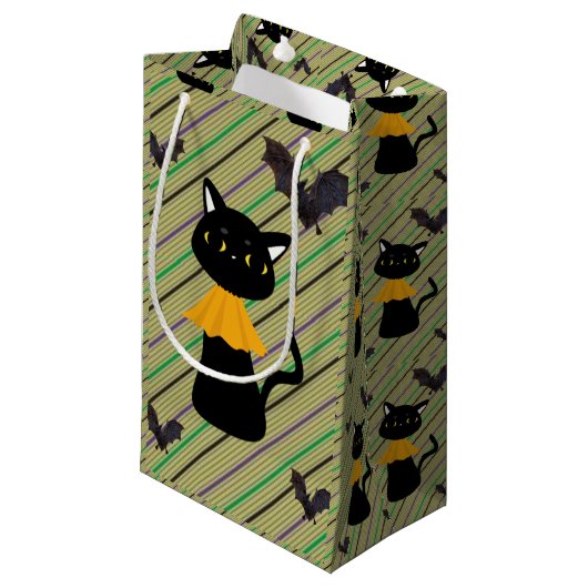Happy Halloween Gift Bag, zwarte kat Klein Cadeauzakje (Voorkant Gekanteld)