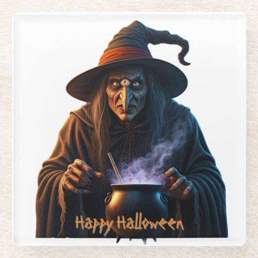Happy Halloween Glazen Onderzetter (Voorkant)