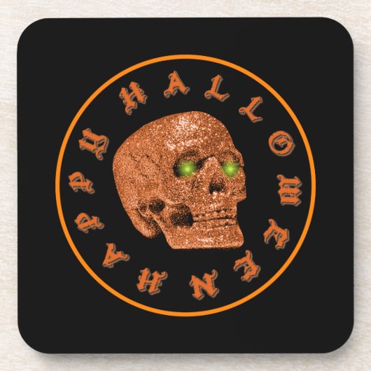 Happy Halloween Glitter Skull Black Onderzetters (Voorkant)