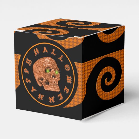 Happy Halloween Glitter Skull Cube Favor Box Bedankdoosjes (Voorkant Zijde)