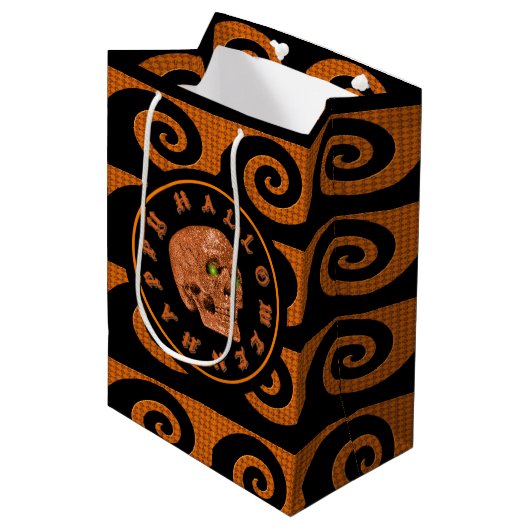 Happy Halloween Glitter Skull Gift Bag Medium Cadeauzakje (Voorkant Gekanteld)