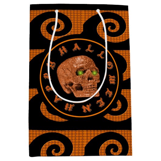 Happy Halloween Glitter Skull Gift Bag Medium Cadeauzakje (Voorkant)