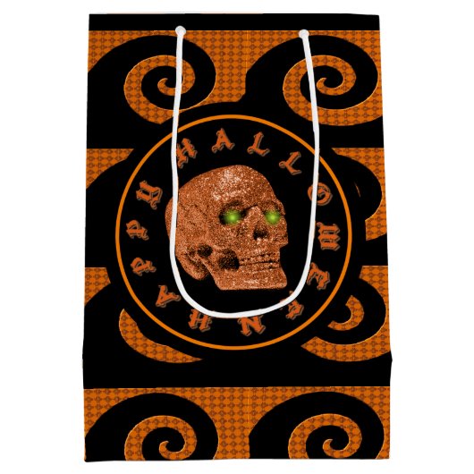 Happy Halloween Glitter Skull Gift Bag Medium Cadeauzakje (Achterkant)
