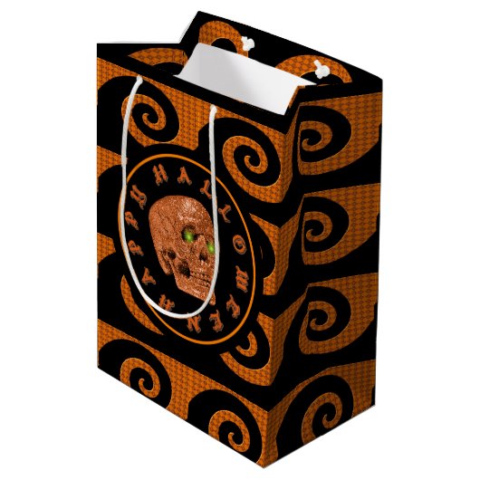 Happy Halloween Glitter Skull Gift Bag Medium Cadeauzakje (Achterkant Gekanteld)