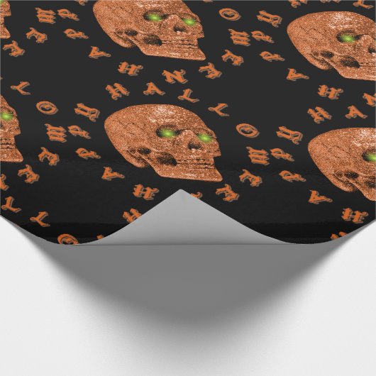 Happy Halloween Glitter Skull Wrapping Paper Cadeaupapier (Hoek)