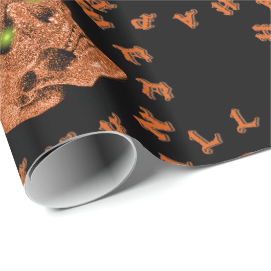 Happy Halloween Glitter Skull Wrapping Paper Cadeaupapier (Rol Hoek)