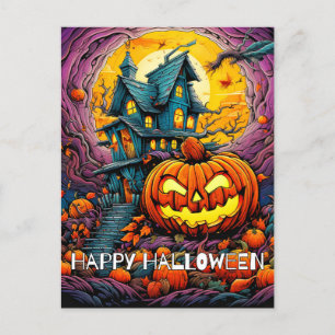 Happy Halloween   Gloeiende misdragende pompoen Briefkaart