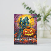 Happy Halloween | Gloeiende misdragende pompoen Briefkaart (Staand voorkant)