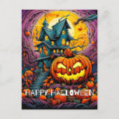 Happy Halloween | Gloeiende misdragende pompoen Briefkaart (Voorkant)