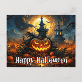 Happy Halloween | Gloeiende snoezige pompoen Briefkaart