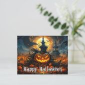 Happy Halloween | Gloeiende snoezige pompoen Briefkaart (Staand voorkant)