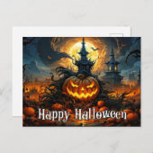 Happy Halloween | Gloeiende snoezige pompoen Briefkaart (Voorkant / Achterkant)