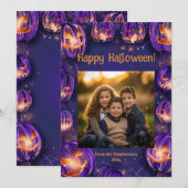 Happy Halloween Glowing Night Pumpkins Fotokaart Feestdagenkaart (Voorkant / Achterkant)