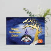 Happy Halloween Gnome Spooky Greeting Folie Feestdagenkaart (Staand Voorkant)