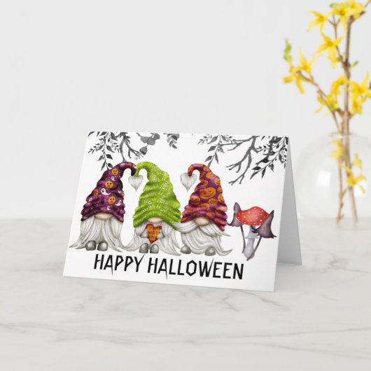 Happy Halloween Gnomes Briefkaart (Gele Bloem)