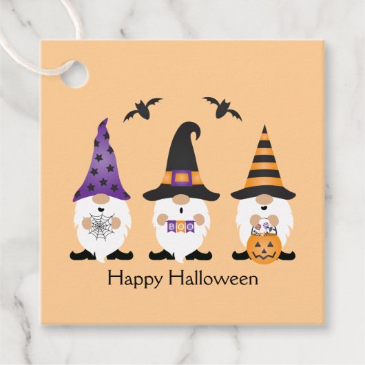 Happy Halloween Gnomes Paars Sinaasappel Bedankjes Labels (Voorkant)