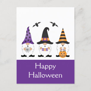 Happy Halloween Gnomes Paars Sinaasappel Briefkaart