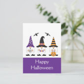 Happy Halloween Gnomes Paars Sinaasappel Briefkaart (Staand voorkant)