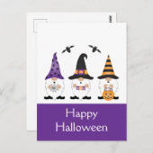 Happy Halloween Gnomes Paars Sinaasappel Briefkaart (Voorkant / Achterkant)