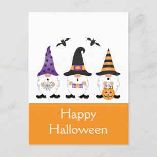 Happy Halloween Gnomes Paars Sinaasappel Briefkaart