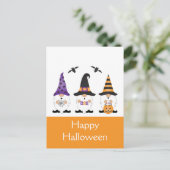 Happy Halloween Gnomes Paars Sinaasappel Briefkaart (Staand voorkant)