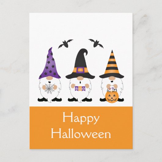 Happy Halloween Gnomes Paars Sinaasappel Briefkaart (Voorkant)
