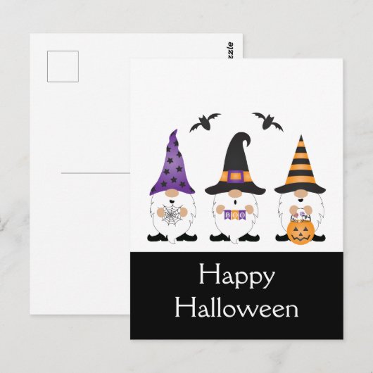 Happy Halloween Gnomes Paars Sinaasappel Briefkaart (Voorkant / Achterkant)
