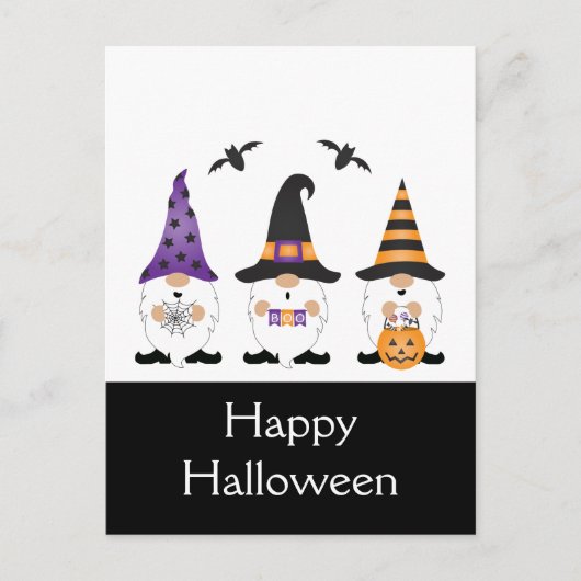 Happy Halloween Gnomes Paars Sinaasappel Briefkaart (Voorkant)