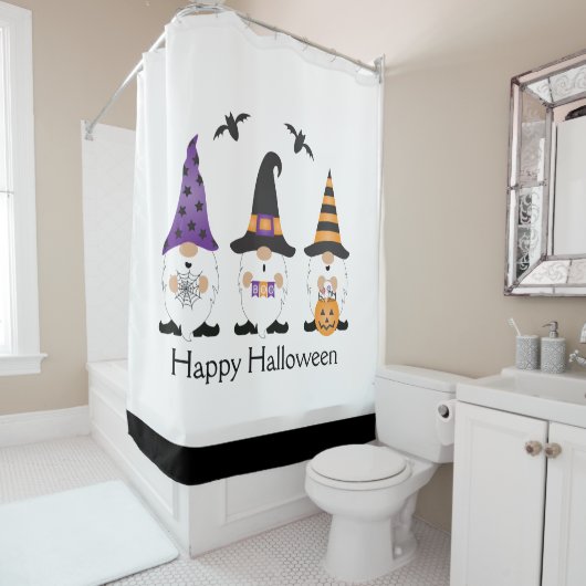 Happy Halloween Gnomes Paars Sinaasappel Douchegordijn (In situ)