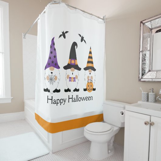 Happy Halloween Gnomes Paars Sinaasappel Douchegordijn (In situ)