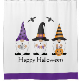 Happy Halloween Gnomes Paars Sinaasappel Douchegordijn