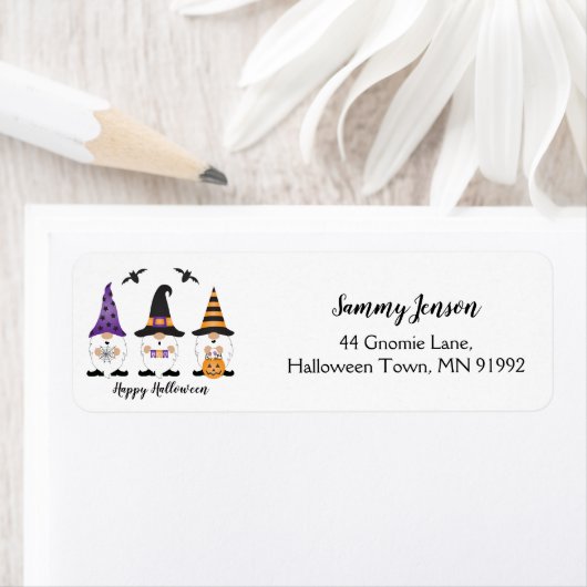 Happy Halloween Gnomes Paars Sinaasappel Etiket (Insitu)