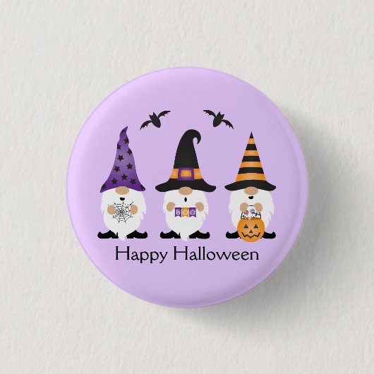 Happy Halloween Gnomes Paars Sinaasappel Ronde Button 3,2 Cm (Voorkant)