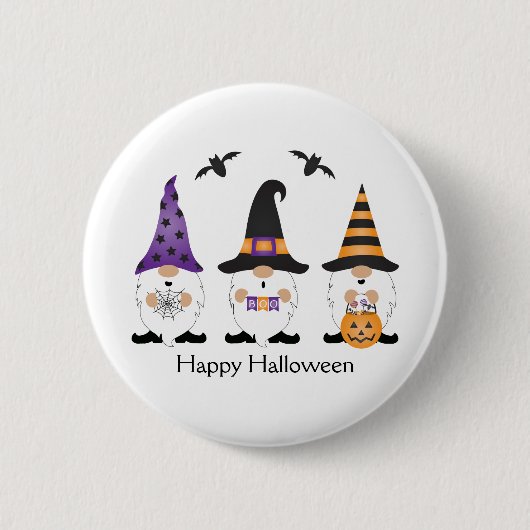 Happy Halloween Gnomes Paars Sinaasappel Ronde Button 5,7 Cm (Voorkant)