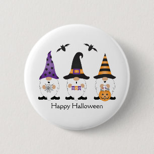 Happy Halloween Gnomes Paars Sinaasappel Ronde Button 5,7 Cm