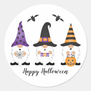 Happy Halloween Gnomes Paars Sinaasappel Ronde Sticker