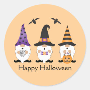 Happy Halloween Gnomes Paars Sinaasappel Ronde Sticker