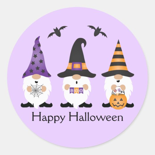 Happy Halloween Gnomes Paars Sinaasappel Ronde Sticker (Voorkant)