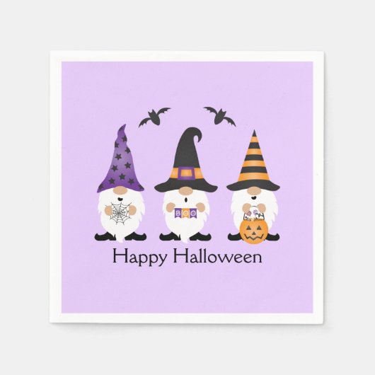 Happy Halloween Gnomes Paars Sinaasappel Servet (Voorkant)