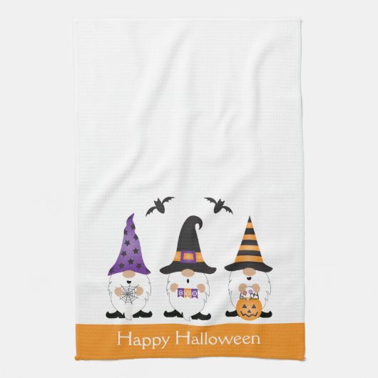 Happy Halloween Gnomes Paars Sinaasappel Theedoek (Verticaal)