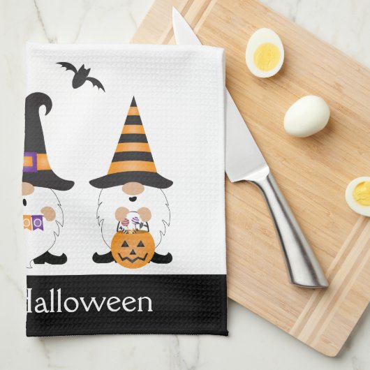 Happy Halloween Gnomes Paars Sinaasappel Theedoek (Quarter Fold)