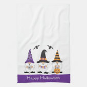 Happy Halloween Gnomes Paars Sinaasappel Theedoek (Verticaal)