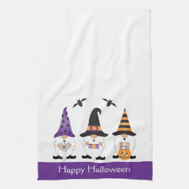 Happy Halloween Gnomes Paars Sinaasappel Theedoek
