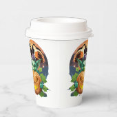 Happy Halloween Goblin verstopt zich achter pompoe Papieren Bekers (Rechts)