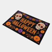 Happy Halloween Gold Sugar Skull with Marigolds Deurmat (Schuin)