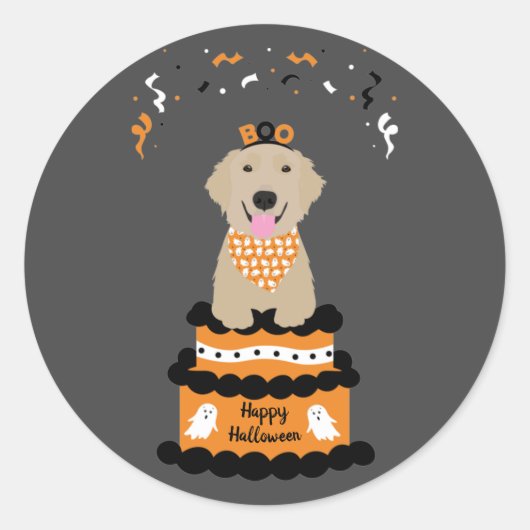 Happy Halloween Golden Retriever Spooky Ghost Boo Ronde Sticker (Voorkant)
