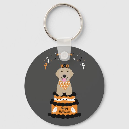 Happy Halloween Golden Retriever Spooky Ghost Boo Sleutelhanger (Voorkant)