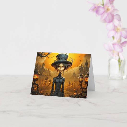 Happy Halloween Gothic Witch Design Kaart (Orchidee)