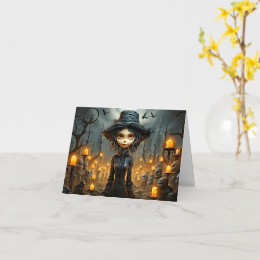 Happy Halloween Gothic Witch Illustration Kaart (Gele Bloem)